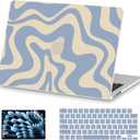AKIT Compatible with MacBook Air 15 Inch Case 2026 2025-2023 M5 M4 M3 M2 A3448 A3241 A3114 A2941, Unique Pattern Hard Shell Laptop Case+Keyboard Cover+Screen Protector for Mac Air 15 Inch, Blue Wave