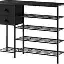 5-Tier Shoe Rack with 2 Fabric Drawers, Metal Frame and Wooden Board Shoe Organizer for 16-20 Pairs of Shoes, Shoe Shelf with Boots Storage for Entryway Closet Black