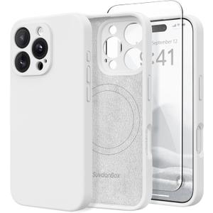 Magnetic for iPhone 16 Pro Case, Compatible with MagSafe, [Full Camera Protection][Screen Protector] Silicone Shockproof Protective Phone Case for iPhone 16 Pro 6.3", White