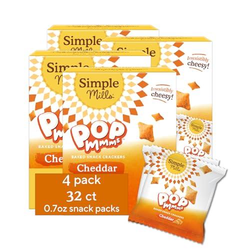 Simple Mills Pop Mmms Cheddar Baked Snack Pack Crackers, Healthy Snacks for Kids, Individual Packs, Gluten Free, 8 Ct (Pack of 4), Exp 1/31/2026