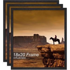 A PLUS MAX 18x20 Picture Frame Set of 3, Black Engineered Wood Frame for 18 x 20 Inch Picture Poster Photo, Light Weight 18 by 20 Frame with Wood-grain for Wall - 3 Pack/Black/18 x20
