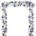 DearHouse 2Pack Artificial Peony Flower Garland - Silk Peony Garland with Purple White Flowers for Wedding Party Table Decoration, 6ft/Strand (White&Purple&Dark Purple)