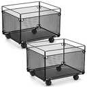 Harloon 2 Pack Mesh Rolling File Carts with Wheels Hanging Files Metal File Crate Organizer Black Rolling Organizer Foldable Storage Cart Box for Folders Office Supplies, Black, 15" x 13" x 10"
