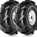RONPOW 11x4.00-4 Tiller Tire and Wheel, 3/4" Axle Bore, 3-1/8" Centered Hub, 400 lb Load Capacity, 4 Ply Pneumatic Replacement Tire for Rototiller & Garden Tiller, 2 Pack Silver