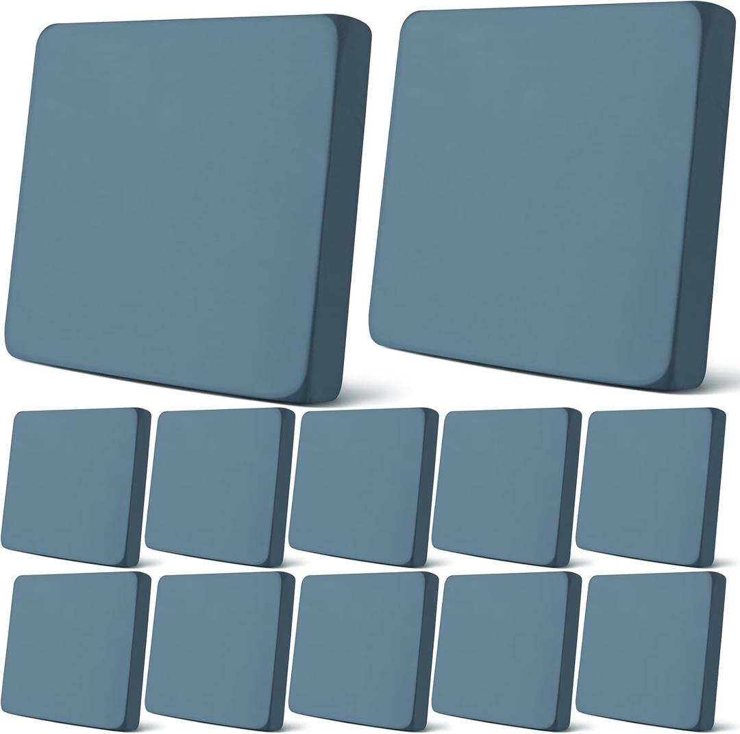 Newwiee 12 Pcs Patio Outdoor Cushion Covers Replacement Waterproof Stretch Sofa Couch Cushion Covers Washable Individual Couch Slipcovers Set Furniture Protector for Pets(20-27 Inch,Gray Blue)