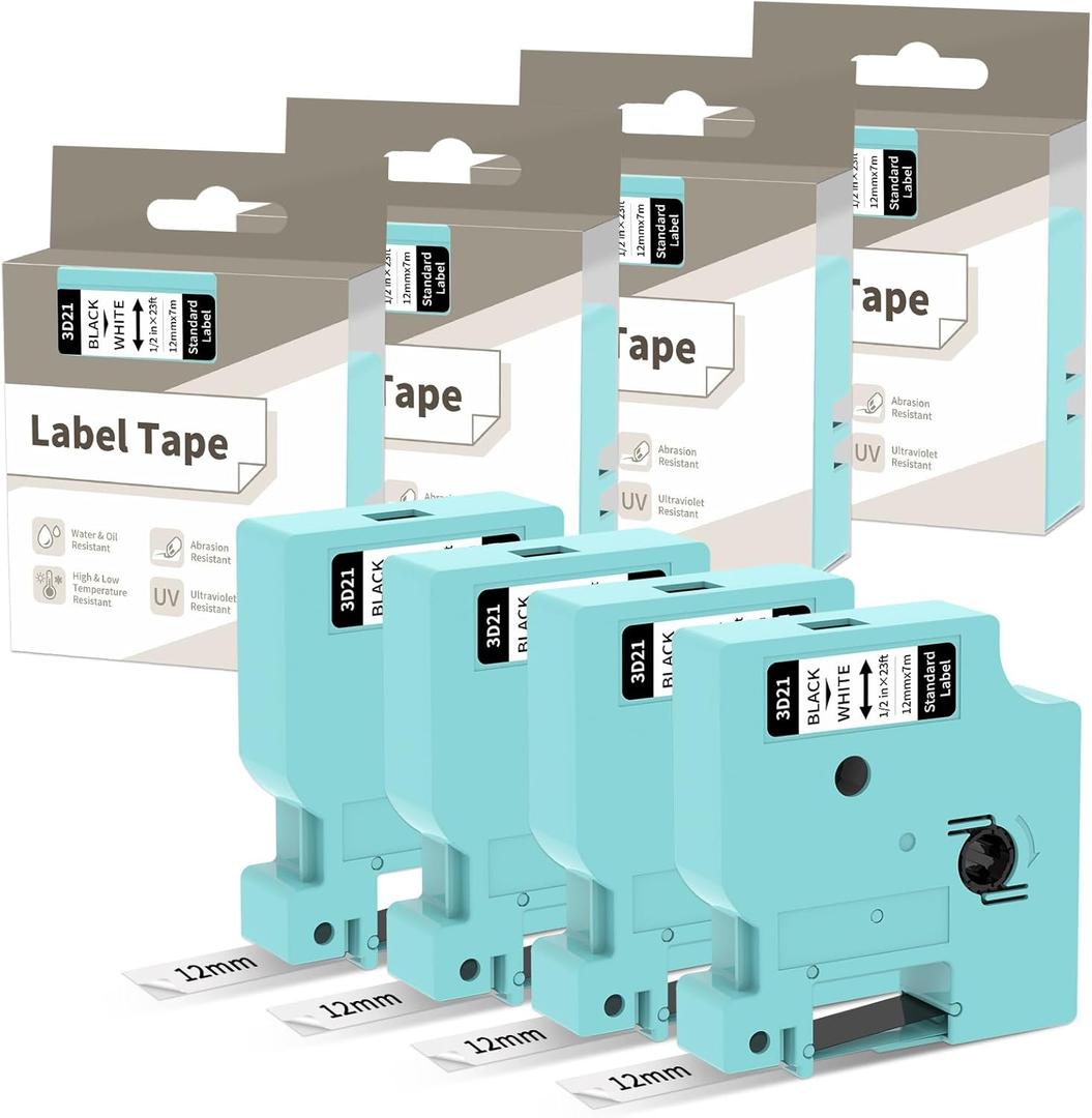 Compatible with Dymo D1 Label Tape 45013 Dymo Label Maker Refills d1 a45013 S0720530, Black on White, 1/2 Inch x 23 Feet, for LabelManager 160 280 420P 210D 360D PnP LM1600 D1600 Labeler, 4-Pack