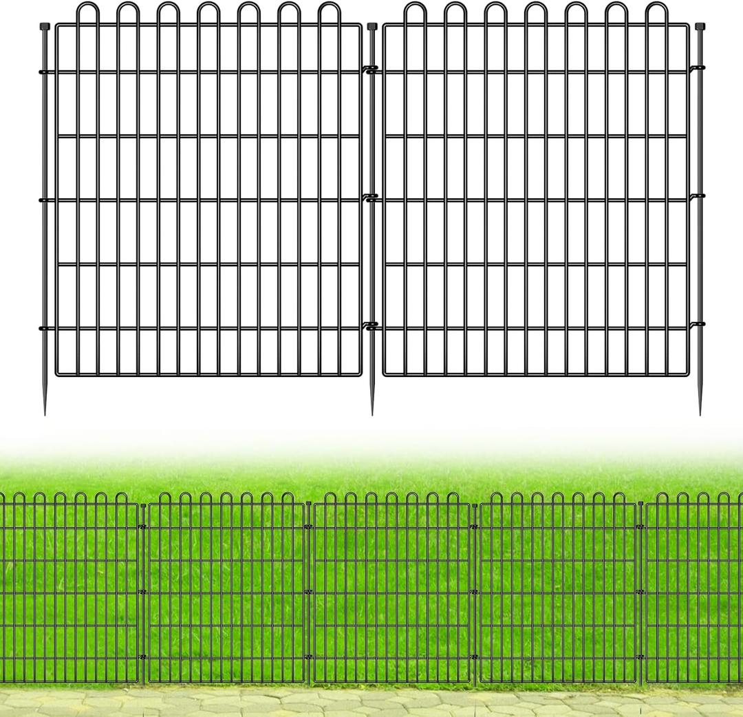 10 Panels No Dig Decorative Garden Fence for Yard, 32 in(H) X 23.6 ft(L) Animal Barrier Fencing for Outdoor Dog, Metal Portable Garden Fences for Borders, Pets, Landscape, Temporary Fence