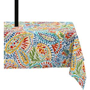 LVTXIII Outdoor Rectangle Tablecloth, Decorative Water-Repellent and Fade Resistant Table Covers with Umbrella Hole, Patio Table Cloth with Zipper for Oblong Table Use, 6084 Inch, Paisley Multi