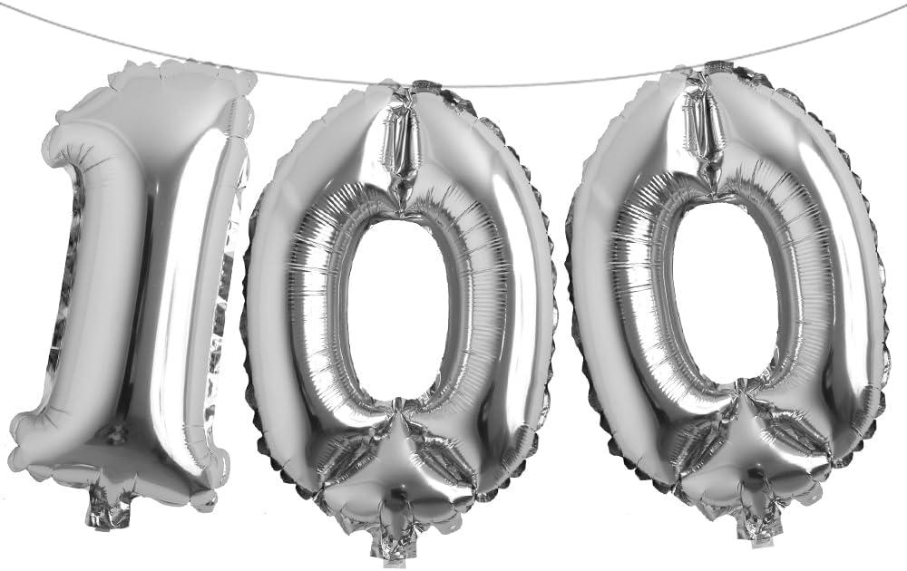 16 inch Number Balloon Multicolor Number 100 Balloons,Digital Balloons for Birthday Party Celebration Decorations Supplies Foil Number Balloons for Wedding (100 Silver)