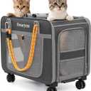 Rolling Cat Carrier for 2 Cats, 24" Large Capacity Pet Carrier with Wheels for Pets up to 40 lbs, Double Compartment Dog Travel Bag with Removable Divider & Telescopic Handle, Foldable(Gray, 24inch)