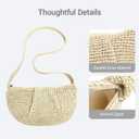 Herald Small Pleated Crescent Straw Woven Crossbody Bag for Women, Ruched Handmade Summer Beach Shoulder Purse Handbag