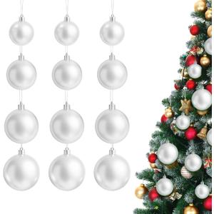 Hollowfly 12 Pcs White Pearl Christmas Ornaments for Tree Various Sizes Matte White Christmas Ball Ornaments for Home Decoration Thanksgiving Party DIY Gift