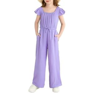 YOURUIKEY Tween Girls Jumpsuit Teen Preppy Clothes Cap Sleeve Smocked Drawstrings Romper Kids Jumper Summer Outfits Size 8Y