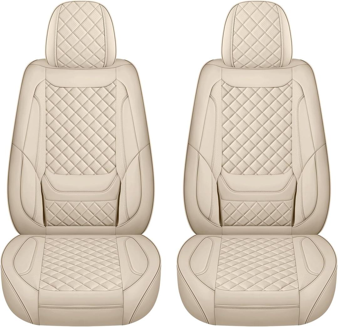 Leather Seat Covers for Cars Breathable Front Seat Covers Waterproof Seat Protectors Universal Fit for Most Automotive Cars SUV Trucks Van (Beige, Front Pair)