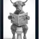 Funny Highland Cow Bathroom Wall Art - Framed Black and White Bathroom Wall Decor, Humorous Cow Picture Wall Decor with Cute Animal Canvas, Modern Farmhouse Style Restroom Sign Art for Toilet & Washroom 8"x10"