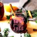 1955 Old Time Information 70th Birthday Gifts for Women Men - 1955 Vintage 15 oz Stemless Wine Glass - 70 Year Old Birthday Party Decorations - Thirty Class Reunion Ideas