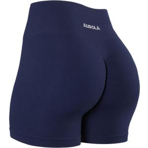 AUROLA Power Workout Shorts for Women Tummy Control Squat Proof Ribbed Thick Seamless Scrunch Active Short (Large, Naval Academy)