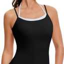 OMKAGI Halter Workout Tank Tops for Women Built in Bra Cute Layer Longline Sports Bras (Black, M)