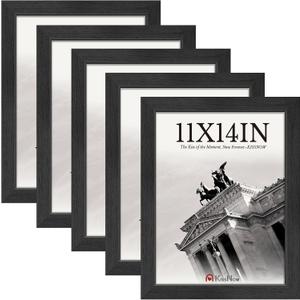 11x14 Picture Frame 5-Pack - Black Wooden 14x11 Frames with Tempered Glass, Classic Gallery Design for Photos & Artwork, Horizontal or Vertical Wall Mounting