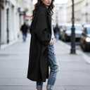 Women's Winter Wool Coat Notch Lapel Single Breasted Casual Mid Long Pea Trench Coat (Black, M)