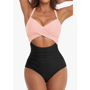 Eomenie Women's One Piece Swimsuits Tummy Control Cutout High Waisted Bathing Suit Wrap Tie Back 1 Piece Swimsuit S