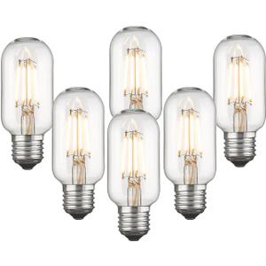Emliviar Vintage T45 LED Edison Bulbs 6 Packs, Antique Tubular Bulbs 6W 2700K Warm White, E26 Base 60 Watt Equivalent 700 Lumens Clear Glass, T45-LED
