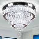 Finktonglan 16" Modern Crystal Chandelier, 2 Rings LED Crystal Ceiling Light Semi Flush Mount Chandelier Ceiling Light for Bedrooms Living Room Dining Room (6500K Cool White)
