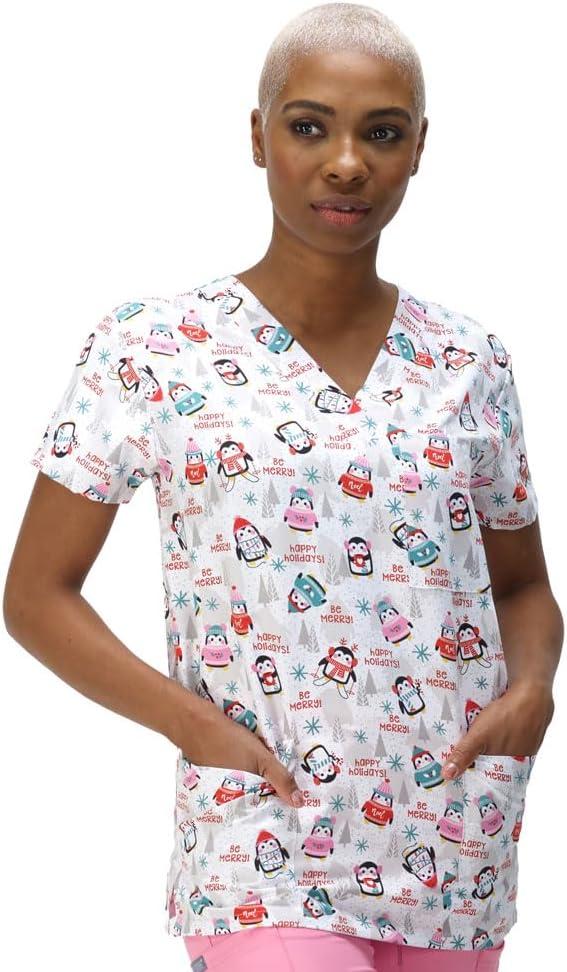 Christmas Microfiber Scrub Top, 100% Polyester, Brushed Fabric, Red (2X)
