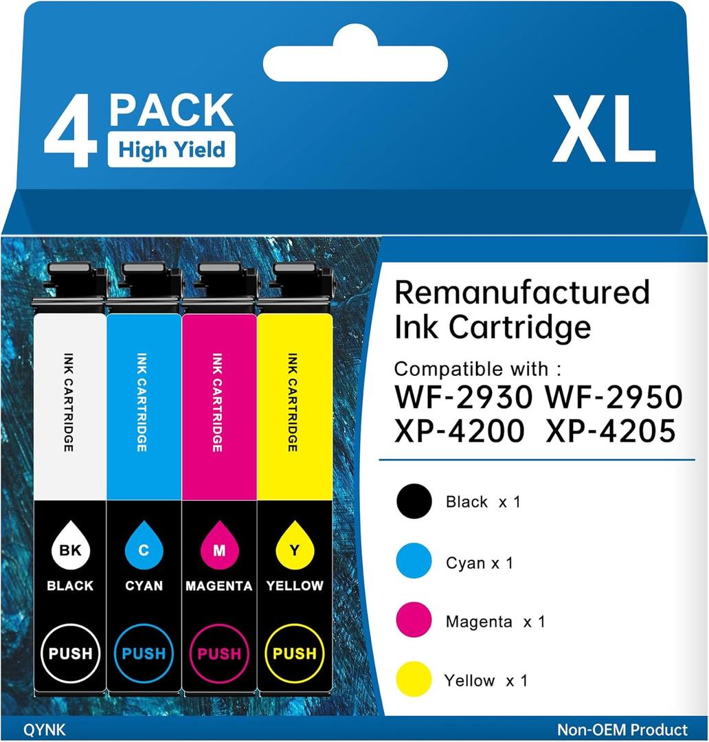 Remanufactured 232XL Ink Cartridges Combo Pack Replacement for 232XL T232 T232XL Ink Cartridge for WF-2930 WF-2950 XP-4200 XP-4205 Printer Ink 4-Pack (Black Cyan Magenta Yellow)
