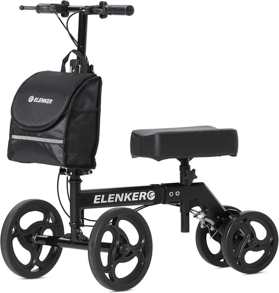 ELENKER Steerable Knee Walker Deluxe Medical Scooter for Foot Injuries Compact Crutches Alternative (Bright Black)