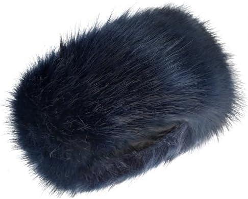 RANOME Faux Fur Headband for Women Elastic Fuzzy Thick Earmuffs Winter Headwrap Ear Muffs Furry Ear Warmers Cold Weather (Navy Blue)