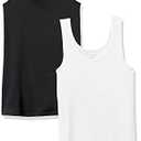 Amazon Essentials Women's Slim-Fit Scoop Neck Tank Top, Pack of 2, Black/White, Medium