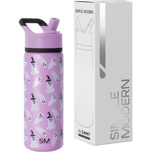 Simple Modern Halloween Kids Summit Water Bottle with Straw Lid | 18oz Stainless Steel Cup Insulated Tumbler for Boys, Girls, School | Witchy Ghosts