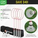 Outdoor Baminton Net Set for Backyard, Beach, Family Games with 20 * 3ft Anti-sag Net, 4 Aluminum Badminton Rackets, 3 Shuttlecocks, Carring Bag - Easy Set Up & Portable