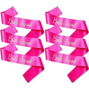 Bride Squad Sashes, 6 Pack Silver Glitter Bachelorette Party Sash for Bridal Shower Wedding Party Accessories Supplies Engagement Gifts Hot Pink