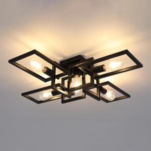 ZGLAOJT Black Industrial Semi Flush Mount Ceiling Light 5-Light Kitchen Light Fixtures Modern Large Matte Sputnik Chandelier for Dining Room Bedroom Farmhouse Living Room