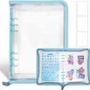 Sticker Storage Organizer Binder A5 Reusable Sticker Book Collecting Holder Keeper Album with Pocket Zipper for Adult (blue)
