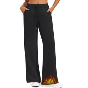G4Free Flurrylux Fleece Lined Sweatpants Women Cotton Thermal Warm Wide Leg Pants with Pockets (Large Petite, Black)
