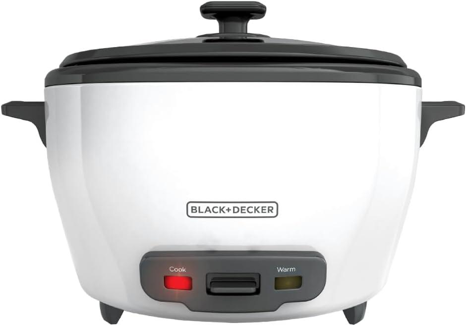 BLACK+DECKER Rice Cooker 28 Cups Cooked (14 Cups Uncooked) with Steaming Basket, Removable Non-Stick Bowl, White