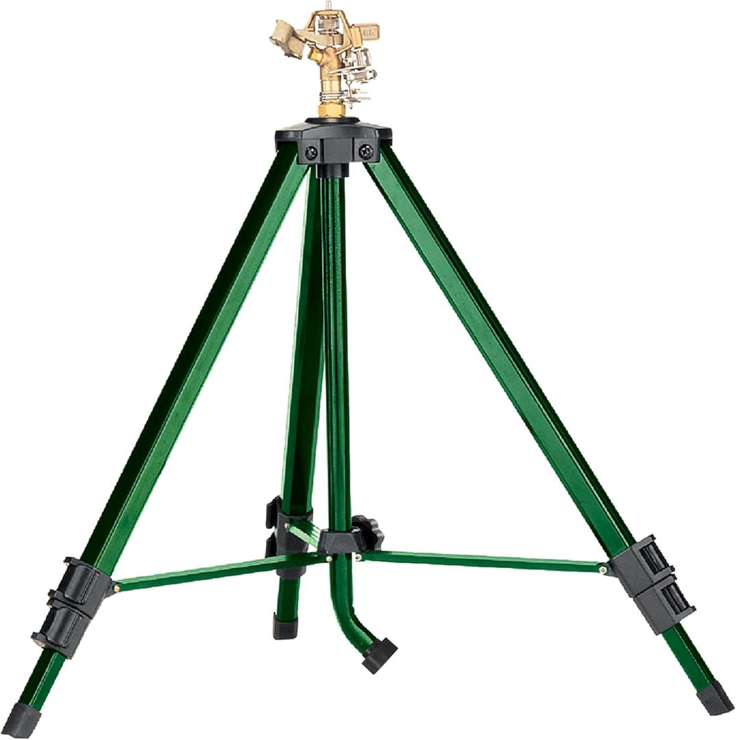 Orbit 1/2 Inch Brass Impact Sprinkler - Adjustable Metal Tripod - Long Range Lawn Watering System - 360 Degree Rotating Sprinkler - Heavy Duty Irrigation System - Adjustable 22-48 Inch Height - 58308