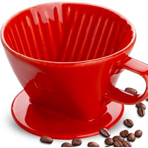 hailanbao Handmade Pour Over Ceramic Coffee Dripper - Authentic Brewing Experience for Camping, Office, and Home (Red)
