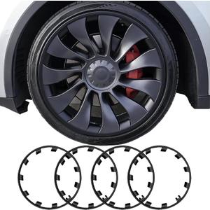 Wheel Rim Protector for Tesla Model Y Performance 21 Inch berturbine Wheels All-in-one Car Tire Trim Rings Rim Case Hubcaps Wheel Cover 2020-2024 Model Y Accessories (Matte Black)