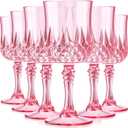 6 Pcs Vintage Goblet Plastic, Clear Wine Glasses Charming Vintage Decorative Plastic Cups Set, Mixed Drink Glasses, for Bars, Wedding, restaurants, Baby Shower and Elegant Dinners (Pink)