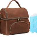 Lunch Box with Ice Packs, Waxed Canvas Lunch Bag for Men, 10.5L Leakproof Insulated Lunch Cooler for Men Work, Dual Compartment Soft Cooler for Work, Camping, Beach & Road Trips (Rustic Brown)