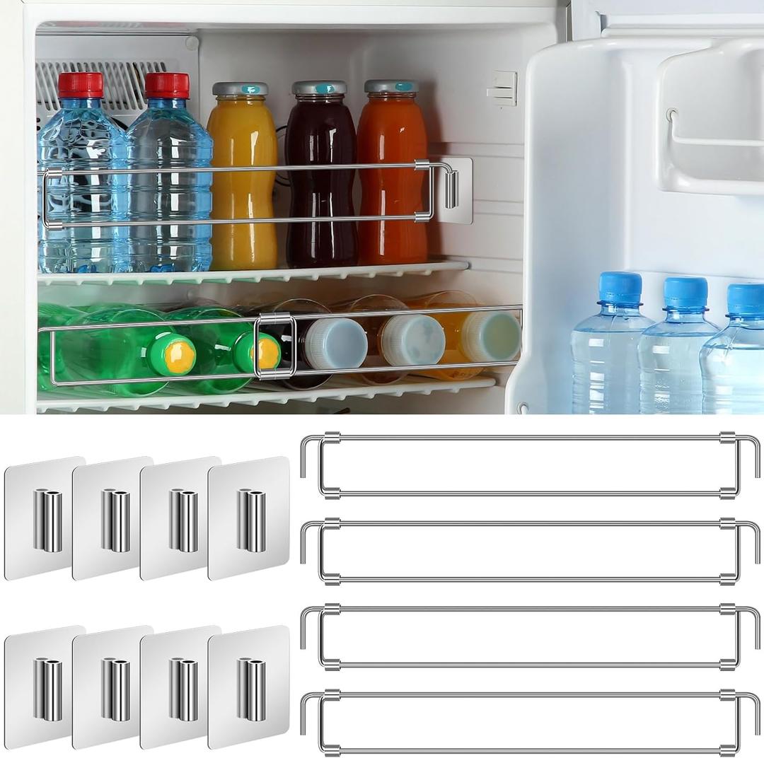 Yaocom 4 Pcs Rv Refrigerator Bars 12.44"-22.63" Adjustable Stainless Steel RV Fridge Tension Rods Refrigerator Accessories Extendable Food and Drink Stabilizers Prevent Messy Spills During Travel