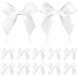 Pndeyo 15pcs 2.5" Self-Adhesive Gift Wrap Bows, Soft Non-Faded Satin Ribbon Bow, Premade Craft Bowknot for Christams Wedding Birthday Party Bridal Shower Baby Shower Decorations- White
