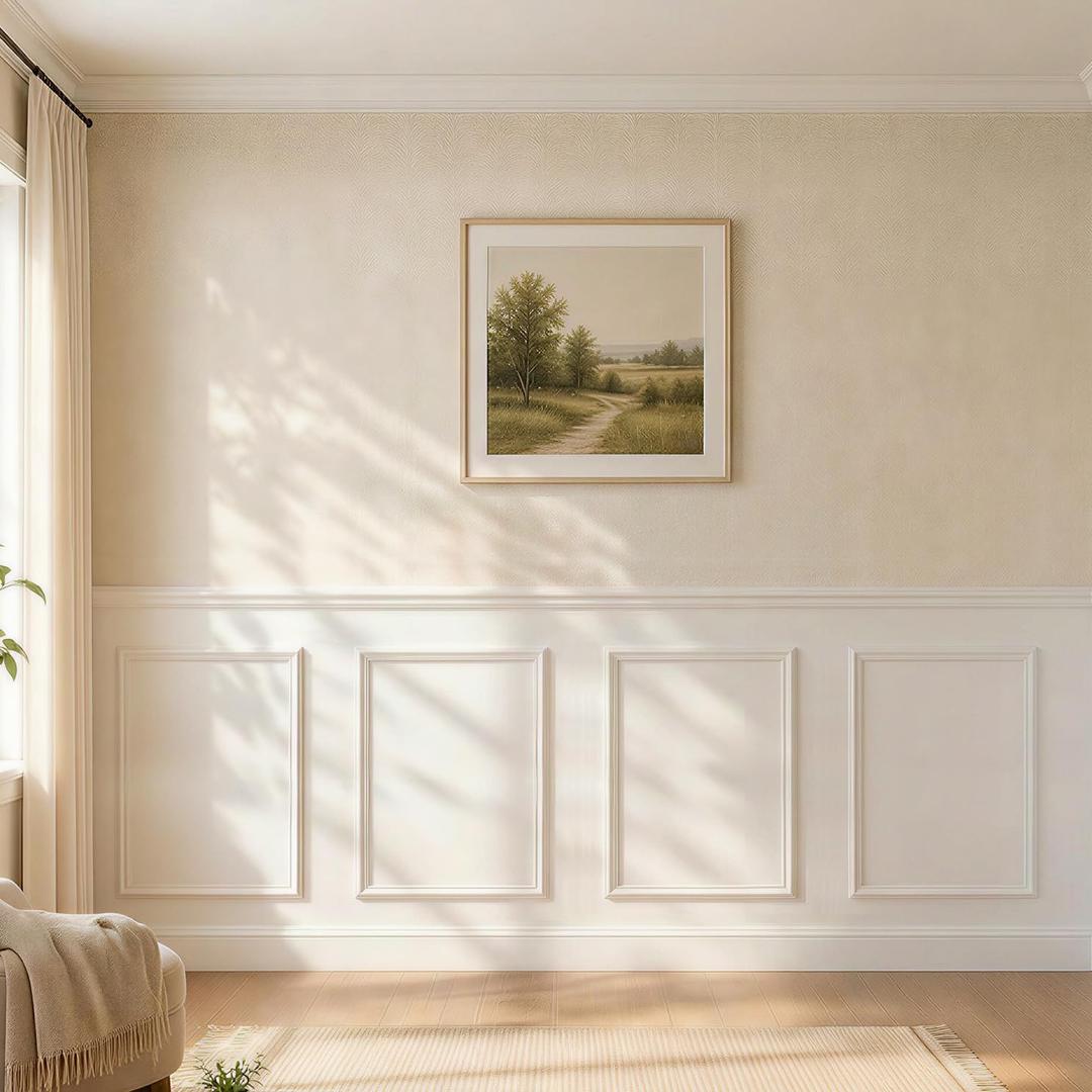 Peel and Stick Pre-Cut Wainscoting Panels, Paintable Box Moulding, 16"x24" + 41"x2 Trim Set