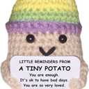 2 x Funny Knitted Wool Doll Toy with Positive Card, Creative Cute Mini Crochet Positive Potato Dolls Cheer Up Gift for Family Kids Friends Encouragement Decoration (A- Little Reminder from Potato)