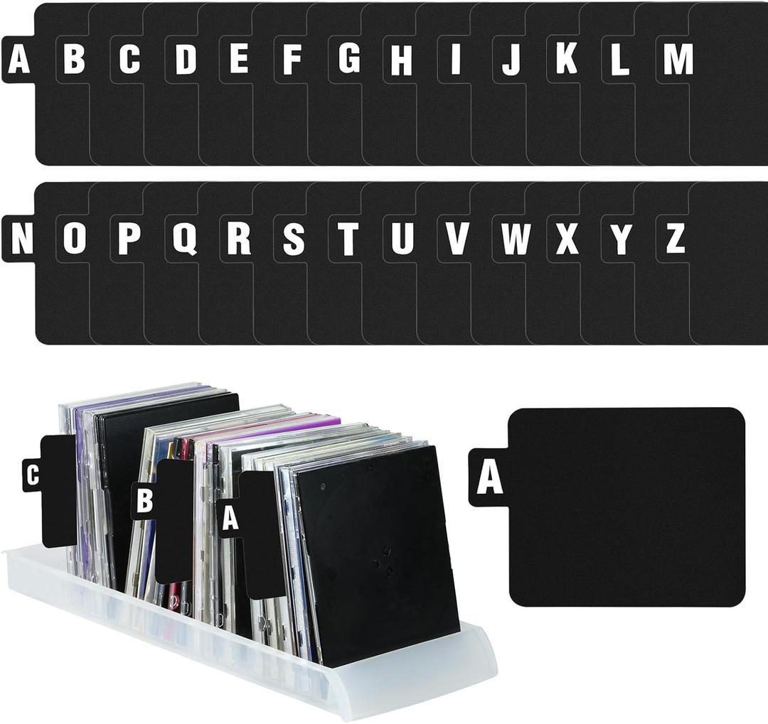 26 PCS Vinyl Record Dividers A-Z Alphabet Record Organizer with Alphabetical Tab Dividers for DVD Cd File Albums and Library Book Storage Holder Use Black
