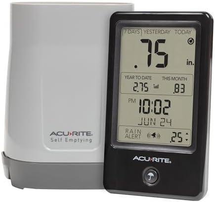 AcuRite Wireless Rain Gauge with Self-Emptying Rain Collector with Rainfall History, Alerts, and Current Date and Time (02446M)